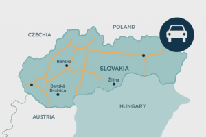 Ilustrativní mapa zpoplatněných úseků dálnic a rychlostních silnic na Slovensku